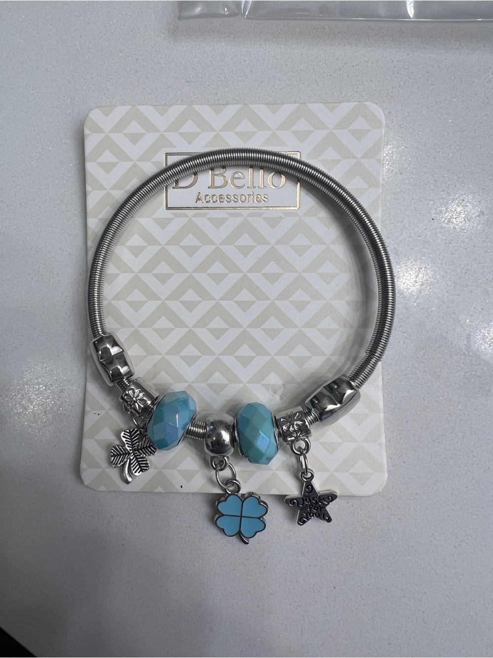 D’Bello Silver tone  Bracelet with Turquoise Blue Beads and Charms